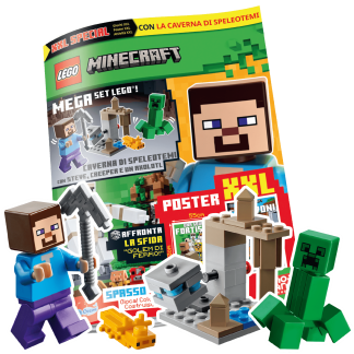 LEGO MINECRAFT SPECIALE N.1 - CAVERNA DI SPELEOTEMI CON STEVE, CREEPER E UN AXOLOTL XXL
