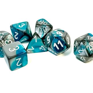 CHX26456 - SET 7 DADI POLIEDRICI GEMINI STEEL-TEAL/WHITE