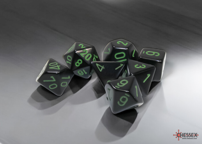 CHX25458 - SET 7 DADI POLIEDRICI OPACHI BLACK/GREEN