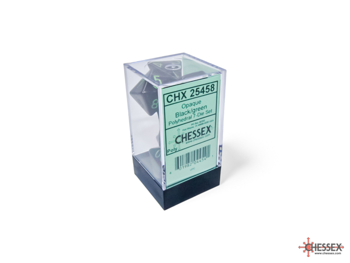 CHX25458 - SET 7 DADI POLIEDRICI OPACHI BLACK/GREEN - immagine 2